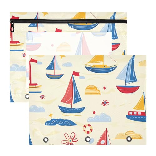 aidingzhi Federmäppchen mit Reißverschluss, Kunststoff, Dokumentenmappe für A4-Papier, Briefe, 2 Stück, Studenten, Klassenzimmer, Cartoon-Sommerboote von aidingzhi