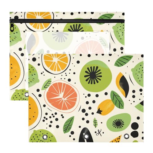 aidingzhi Federmäppchen mit Reißverschluss, Kunststoff, Ordner für 3 Ringe, 2 Stück, Studenten, Zuhause, niedliche Kritzelei-Zeichnungen, Limettengrün von aidingzhi