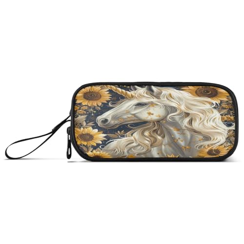 aidingzhi Federmäppchen mit Retro-Einhörnern, Sonnenblumen, Nylon, mit Reißverschluss, große Kapazität, Federmäppchen, Schule, Schreibwaren für Mädchen der Mittelschule von aidingzhi