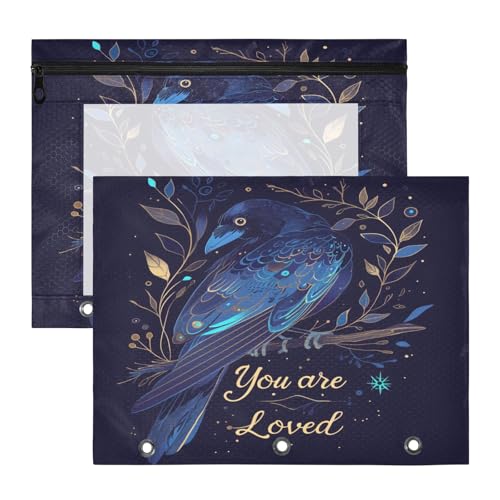 aidingzhi Federmäppchen mit Sichtfenster, 3 Löcher, für A4-Papier, Briefe, 2 Stück, für Studenten, Lehrerbedarf, "You Are Loved Crow", Schwarz von aidingzhi