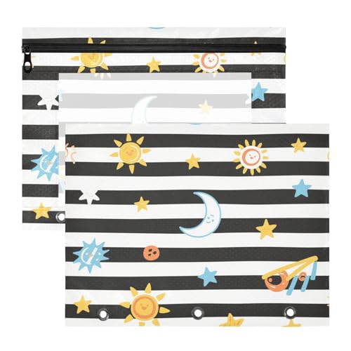 aidingzhi Federmäppchen mit Sichtfenster, Aufbewahrungstasche für A4-Papier, Briefe, 2 Stück, Studenten, Schulbedarf, schwarz-weiße Streifen, Sonne, Mond, Stern aidingzhi Federmäppchen mit Sichtfenster, Aufbewahrungstasche für A4-Papier, Briefe, 2 Stück, Studenten, Schulbedarf, schwarz-weiße Streifen, Sonne, Mond, Stern von aidingzhi