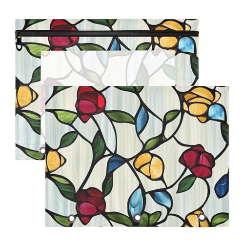 aidingzhi Federmäppchen mit Sichtfenster, Stifthalter für A4-Papier, Briefe, 2 Stück, Studenten, Schulanfang, Blumenmuster, abstrakt von aidingzhi