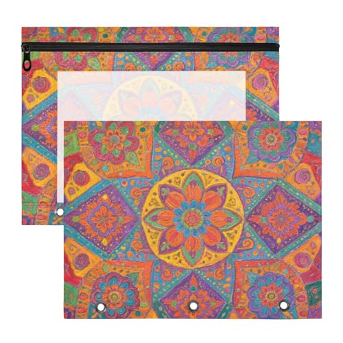 aidingzhi Federmäppchen mit Sichtfenster für A4-Papier, Briefe, 2 Stück, Lehrer, Schulbedarf, böhmische bunte Muster von aidingzhi