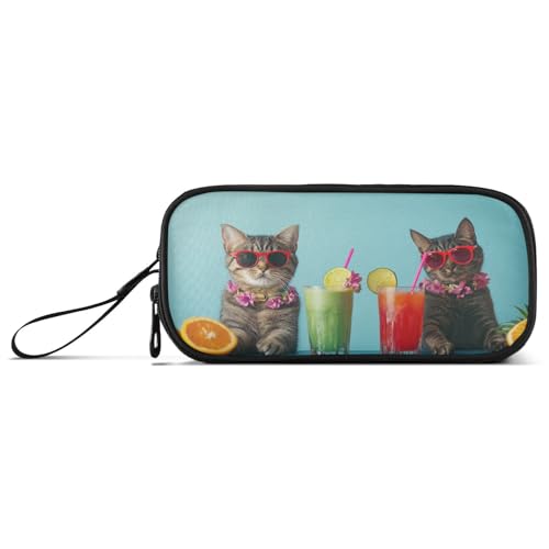 aidingzhi Federmäppchen mit Sommer-Thema, coole Katze mit Sonnenbrille, Illustration, Nylon, für Schule, große Kapazität, Kunst-Federmäppchen, Schreibwaren-Organizer für adrette Schule von aidingzhi
