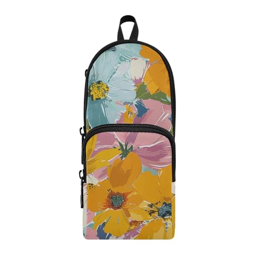 aidingzhi Federmäppchen mit Sommerblumen, Nylon, 3 Fächer, großes Fassungsvermögen, Federmäppchen für Schule, Schreibwaren, Organizer für die Mittelschule von aidingzhi