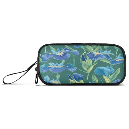 aidingzhi Federmäppchen mit blauen Irisblumen, Nylon, hohe Kapazität, Federmäppchen für Teenager, Mädchen, Schule, Schreibwaren für Mittelschule und Jugendliche von aidingzhi