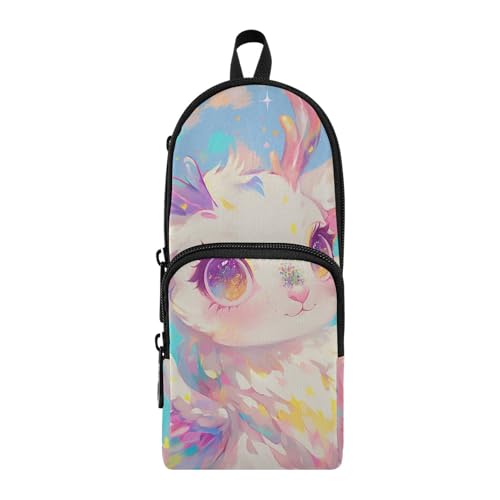 aidingzhi Federmäppchen mit bunten Einhörnern, Nylon, 3 Fächer, Schulbedarf, große Kapazität, Netz-Stiftetui, Schreibwaren-Tasche für Uni von aidingzhi