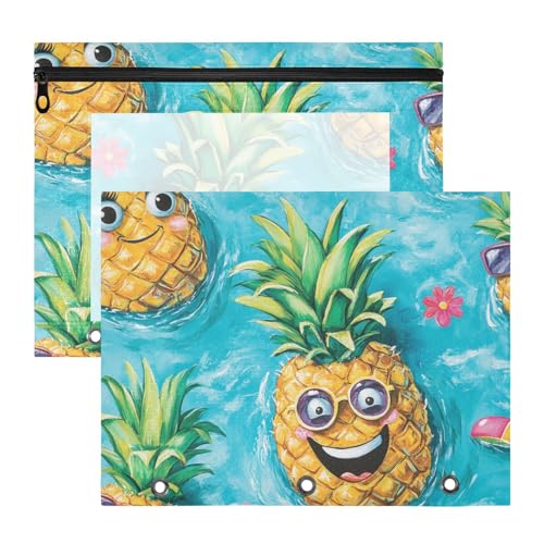 aidingzhi Federmäppchen mit glatten Reißverschlüssen, 3-Loch-Tasche für A4-Papier, Briefe, 2 Stück, Studenten, Büro, Sommer, lustige Ananas aidingzhi Federmäppchen mit glatten Reißverschlüssen, 3-Loch-Tasche für A4-Papier, Briefe, 2 Stück, Studenten, Büro, Sommer, lustige Ananas von aidingzhi