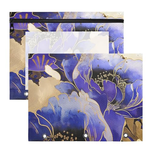 aidingzhi Federmäppchen mit glatten Reißverschlüssen, Stifthalter für 3 Ringe, 2 Stück, Lehrer, Büro, blaue Pfingstrosen von aidingzhi