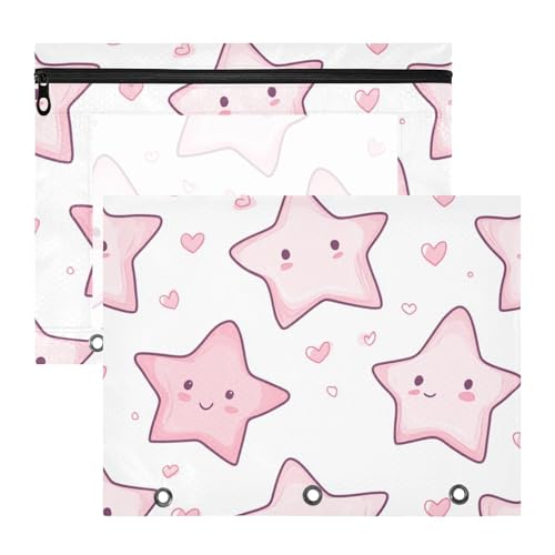 aidingzhi Federmäppchen mit glatten Reißverschlüssen, Taschenordner für A4-Papier, Briefe, 2 Stück, Studenten, Klasse, Cartoon, niedliches Pfirsich-Liebesherz von aidingzhi