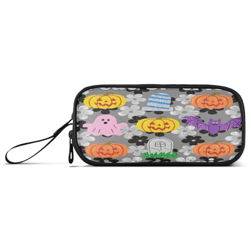 aidingzhi Federmäppchen mit grauem Blumenmuster, Glitzer, Kürbis, Halloween, Nylon, Federmäppchen, Federmäppchen, Schreibwaren-Organizer für Grundschullehrer von aidingzhi