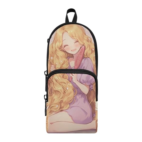 aidingzhi Federmäppchen mit langem Haar, Nylon, 3 Fächer, großes Fassungsvermögen, Federmäppchen mit Reißverschluss, Schreibwaren für adrette Schule von aidingzhi