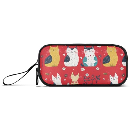 aidingzhi Federmäppchen mit lustiger Katze, Nylon, hohe Kapazität, Federmäppchen mit Fächern, Schreibwaren-Organizer für Büro, Teenager, Rot von aidingzhi