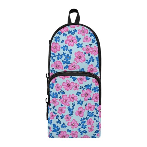 aidingzhi Federmäppchen mit mehreren kleinen Blumen, Rosa und Hellblau, 2 Stück, Nylon, 3 Fächer, Mehrzweck- und ästhetisches Federmäppchen mit Fächern, Schulbedarf von aidingzhi