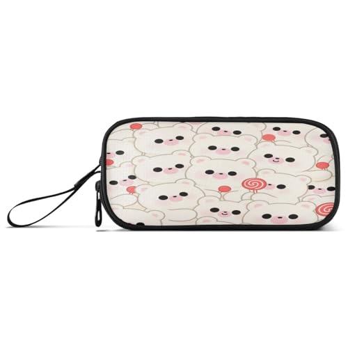 aidingzhi Federmäppchen mit niedlichem Cartoon-Bär-Motiv, weiß, Nylon, große Kapazität, Federmäppchen für Jungen, Schule, Schreibwaren für College-Frauen von aidingzhi