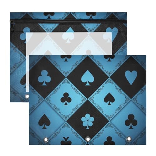 aidingzhi Federmäppchen mit transparentem Fenster, 3 Löcher, Tasche für A4-Papier, Briefe, 2 Stück, Studenten, Kunstbedarf, Aufbewahrung, blaue Spitze, Pokerraster von aidingzhi