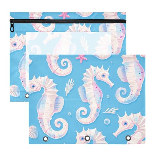 aidingzhi Federmäppchen mit transparentem Fenster, 3 Ringe, Tasche für A4-Papier, Briefe, 2 Stück, Lehrerklasse, Cartoon, Seepferdchen, weich, blau aidingzhi Federmäppchen mit transparentem Fenster, 3 Ringe, Tasche für A4-Papier, Briefe, 2 Stück, Lehrerklasse, Cartoon, Seepferdchen, weich, blau von aidingzhi