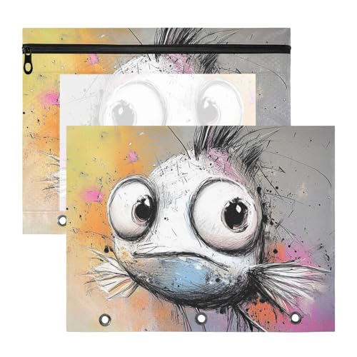aidingzhi Federmäppchen mit transparentem Fenster, Stifthalter für A4-Papier, Briefe, 2 Stück, Lehrer, Klassenzimmer, Cartoon, niedliche Fischkunst von aidingzhi
