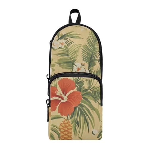 aidingzhi Federmäppchen mit tropischen Blumen, Retro-Design, Nylon, 3 Fächer, Mehrzweck- und ästhetischer Schlitz, Schreibwaren-Organizer für adrette Schule von aidingzhi