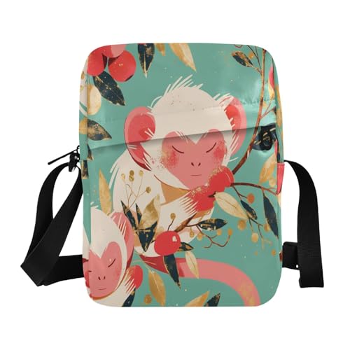 aidingzhi Frühlingsfarbe Cute Monkey Herren Messenger Bag Herren Crossbody Casual Everyday Geldbörse Verstellbarer Riemen für Outdoor Alltag Business von aidingzhi