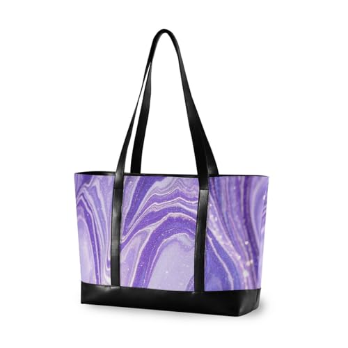 aidingzhi Gefälschte Glitzer-Marmor-Körnung, Lila, stilvolle Tasche für Damen mit Reißverschluss, professionelle Tragetasche für Herren mit von aidingzhi