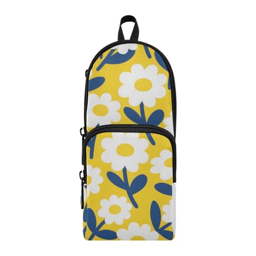 aidingzhi Gelb-weiße Gänseblümchen Nylon 3 Fächer Aufbewahrung Stifteetui Federmäppchen Große Kapazität Federmäppchen für Mädchen Schreibwaren Tasche für High School von aidingzhi