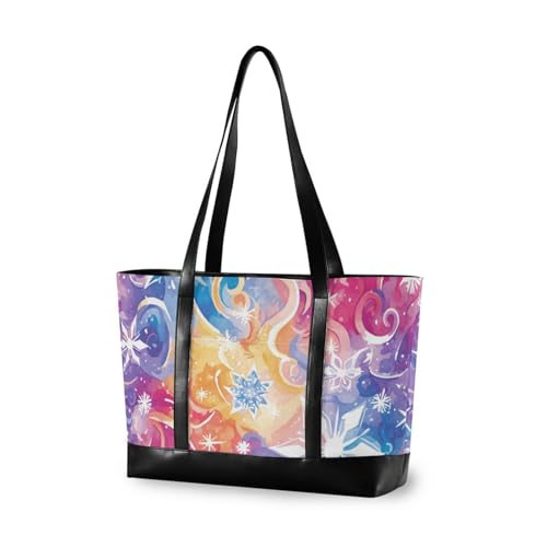 aidingzhi Glänzende bunte Schneeflocken-Tragetasche für Damen mit Reißverschluss, Büchertasche für Mama mit Mittagessen aidingzhi Glänzende bunte Schneeflocken-Tragetasche für Damen mit Reißverschluss, Büchertasche für Mama mit Mittagessen von aidingzhi