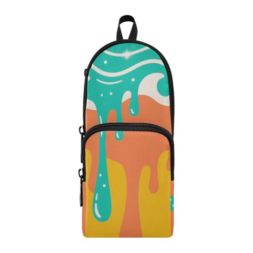 aidingzhi Graffiti Art Federmäppchen aus Nylon, 3 Fächer, großes Fassungsvermögen, Reißverschluss, Netz, Schreibwaren-Tasche für Grundschule, Orange / Grün von aidingzhi