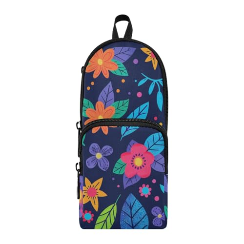 aidingzhi Großes Federmäppchen mit Blumenmuster, Nylon, 3 Fächer, Mehrzweck-Federmäppchen und ästhetisch, großes Federmäppchen mit Reißverschluss, Schreibwaren-Organizer für die Mittelschule von aidingzhi