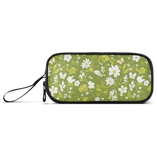 aidingzhi Grüne Blume Natur Nylon Federmäppchen Schulbedarf Große Kapazität Federmäppchen für Schule Schreibwaren Tasche für adrette Schulmädchen, Grüne Blume, Natur, 1 size, Schreibwaren von aidingzhi