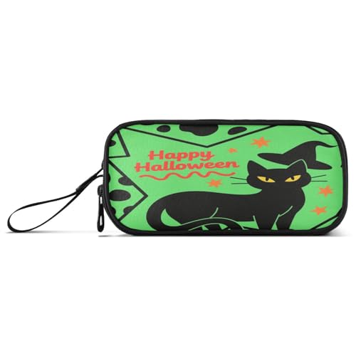 aidingzhi Grüne Hexe mit schwarzer Katze Halloween Nylon Stiftebeutel Große Kapazität Schule Federmäppchen Schreibwaren Tasche für Büro Frauen von aidingzhi