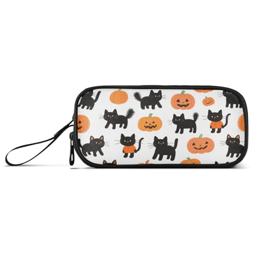 aidingzhi Halloween Cartoon Schwarze Katzen Kürbisse Nylon Große Bleistift Tasche für Mädchen Große Kapazität Schule Federmäppchen Schreibwaren für Mittelschule Frauen von aidingzhi