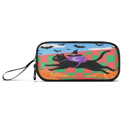 aidingzhi Halloween-Federmäppchen mit schwarzen Katzen, Nylon, für Studenten, große Kapazität, großes Reißverschluss-Federmäppchen, Schreibwaren-Tasche für Büromänner von aidingzhi