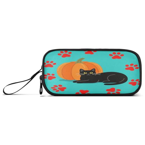 aidingzhi Halloween-Federmäppchen mit schwarzen Katzen und Kürbissen, Nylon, hohe Kapazität, Federmäppchen für Jungen, Schreibwaren für elementare Teenager von aidingzhi