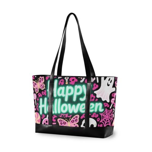 aidingzhi Halloween Pink Leopardenmuster Kürbis Mode Taschen für Frauen mit Reißverschluss strukturierte Tragetasche für die Universität mit aidingzhi Halloween Pink Leopardenmuster Kürbis Mode Taschen für Frauen mit Reißverschluss strukturierte Tragetasche für die Universität mit von aidingzhi