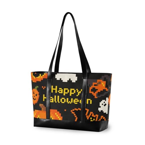 aidingzhi Halloween Pixel Pumpkin Stabile Damen-Aktentasche mit Reißverschluss für Fitnessstudio mit Windel von aidingzhi