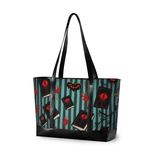 aidingzhi Halloween Red Devil's Eye Blood Handabdruck Große Kapazität Arbeitstasche für Frauen mit Reißverschluss Arbeitstasche für Lehrer von aidingzhi