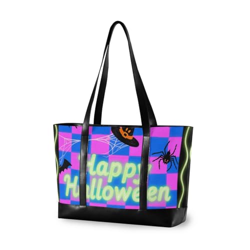 aidingzhi Halloween blau-lila Kürbis modische Tasche für Damen mit Reißverschluss Arbeitstasche für Frauen für die Schule mit Tablet von aidingzhi