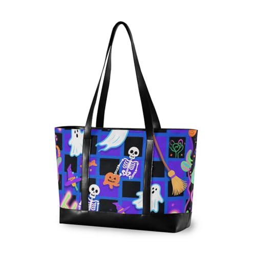 aidingzhi Halloween blaue und schwarze Kürbis-Essential-Tasche für Damen, 35,6 cm, mit Reißverschluss, Arbeitstasche für Büro, mit Windel von aidingzhi