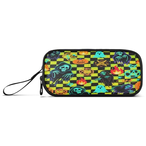 aidingzhi Halloween gelb und schwarz Kürbis Nylon Aufbewahrung Stifteetui Bleistifttasche Hohe Kapazität Federmäppchen für Teenager Mädchen Schreibwaren für elementare Erwachsene von aidingzhi