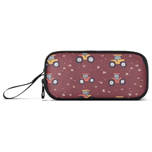 aidingzhi Handgezeichnetes Federmäppchen mit Traktoren, Nylon, hohe Kapazität, Reißverschluss, Schreibwaren für College-Frauen, Burgunderrot von aidingzhi