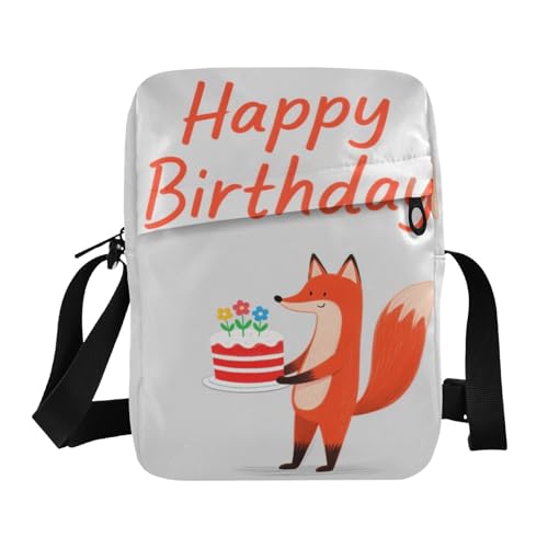 aidingzhi Happy Birthday Fuchs graue Kuriertasche für Herren, Umhängetasche, kleine Taschen für Damen, Geldbörsen, verstellbarer Riemen für Geschäftsarbeit von aidingzhi