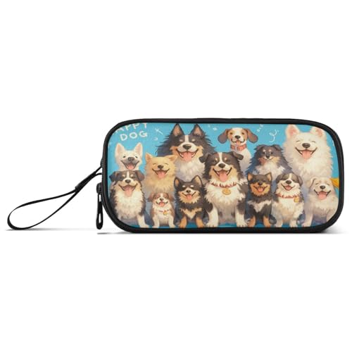 aidingzhi Happy Cute Dogs Federmäppchen aus Nylon, großes Fassungsvermögen, Schreibwaren für College-Teens von aidingzhi
