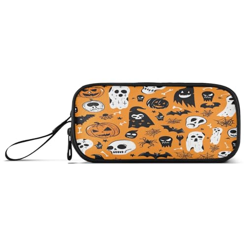 aidingzhi Happy Cute Spooky Season Federmäppchen aus Nylon, großes Fassungsvermögen, für College, Schule, Schreibwaren für College-Lehrer, Orange von aidingzhi
