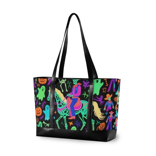aidingzhi Happy Halloween Cowboy Skelett trendige Arbeitstasche für Damen mit Reißverschlusstasche für Arbeit für Flug mit aidingzhi Happy Halloween Cowboy Skelett trendige Arbeitstasche für Damen mit Reißverschlusstasche für Arbeit für Flug mit von aidingzhi