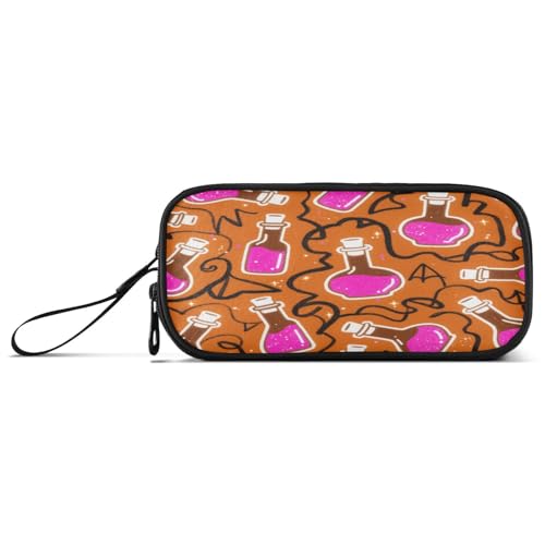 aidingzhi Happy Halloween Magic Potion Orange Nylon Big Pencil Bags Large Capacity Pencil Storage Case Stationery for Elementary Adolescents von aidingzhi