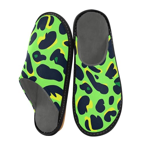 aidingzhi Hausschuhe für Damen, Innenbereich, Memory-Schaum, gemütlicher Hausschuh für Damen, Tier-Leopardenfell-Druck, Rasen-Grün, Schwarz, 39.5/40 EU von aidingzhi