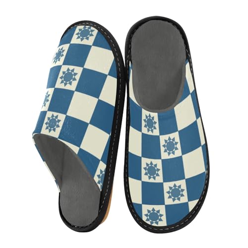 aidingzhi Hausschuhe für Damen, Memory-Schaum, gemütliches Haus, Blaues Karomuster, 39.5/40 EU von aidingzhi