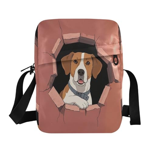 aidingzhi Herren Umhängetasche mit lustigem Cartoon-Wandhund und verstellbarem Riemen, Rot von aidingzhi