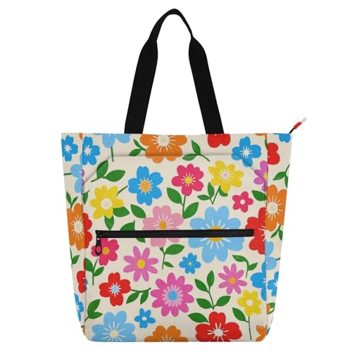 aidingzhi Kinder-Büchertasche für Jungen, Mädchen, Erwachsene, bunt, lebendig, frische Sommerblumen, wasserdicht, Bibliothek, Büchertasche, Schultertasche mit Reißverschluss, für Schule, Einkaufen von aidingzhi